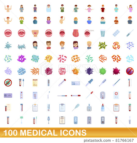100 medical icons set, cartoon style 100 medical icons set, cartoon style 81766167