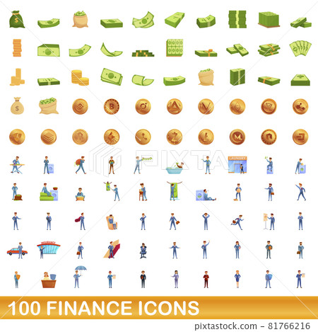 100 finance icons set, cartoon style 100 finance icons set, cartoon style 81766216