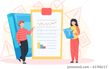 Businessman giving presentation on board with charts and schemes to colleague, marketing concept 81766217