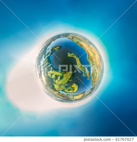 Aerial View Green Forest Woods And Lepel Lake Landscape In Autumn Morning. Top View Of Beautiful European Nature From High Attitude. Drone View. Bird's Eye View Of Residential Area With Houses In 81767027