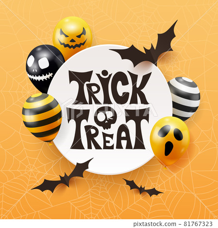 Hand drawn Halloween trick or treat background. Horror Halloween poster with hand lettering and decoration elements. Party invitation, card or banner with hand drawn calligraphy 81767323