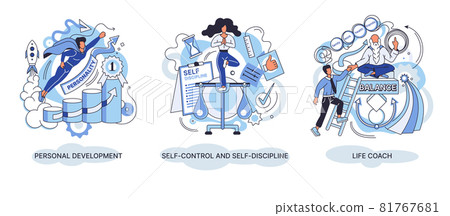 Personal development self improvement, self control and discipline, life coach banners set. Creative metaphor 81767681
