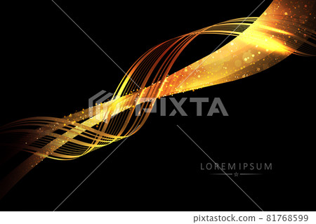 Abstract black illustration, isolated twisting patterns of gold color with glitter, small tinsel 81768599