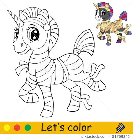 Cute unicorn in mummy suit coloring book Halloween 81769245