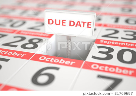 DUE DATE sign on September 29 in a calendar, 3d rendering 81769697