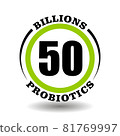 Circle vector icon Billions probiotics complex for package milk product signs contain many millions prebiotic bacterias symbol. Logo of healthy food with lactic acid pictogram 81769997