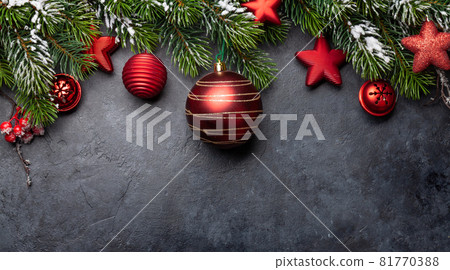 Christmas greeting card with fir tree and decor Christmas greeting card with fir tree and decor 81770388