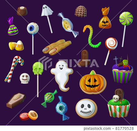 Halloween sweet lollypops, candies and cupcakes 81770528