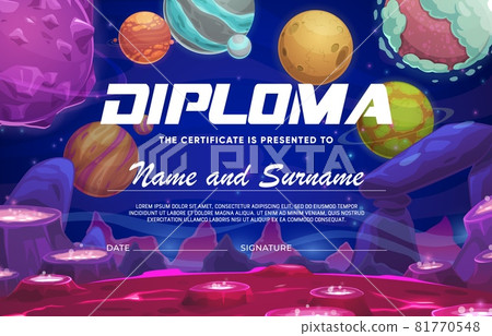 Kids diploma cartoon space red planet with craters 81770548
