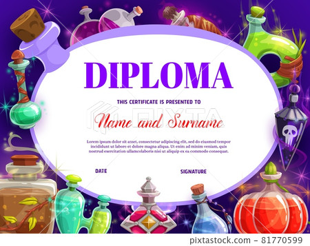 Child diploma with witch magic potions bottles Child diploma with witch magic potions bottles 81770599