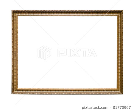 narrow carved wooden picture frame with blank canvas cutout on white background narrow carved wooden picture frame with blank canvas cutout on white background 81770967