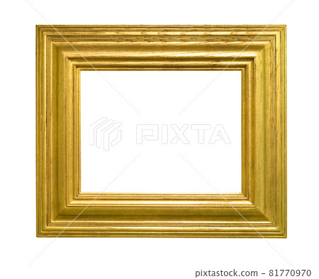 wide flat gold wooden picture frame with blank canvas cutout on white background wide flat gold wooden picture frame with blank canvas cutout on white background 81770970