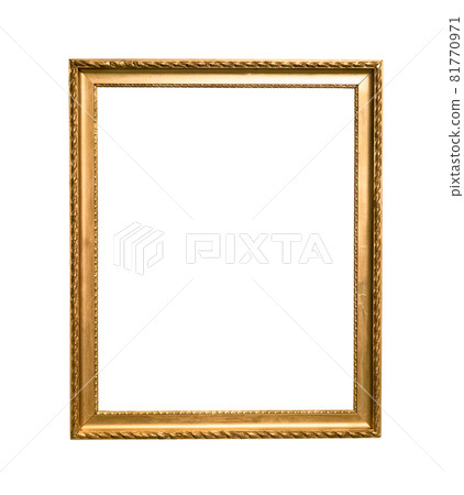vertical gold wooden picture frame with blank canvas cutout on white background vertical gold wooden picture frame with blank canvas cutout on white background 81770971