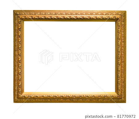classical wooden picture frame with blank canvas cutout on white background 81770972