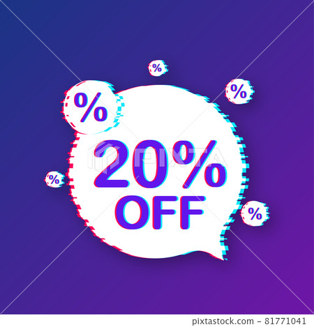 20 percent OFF Sale Discount Banner. Glitch icon. Discount offer price tag. Vector illustration. 20 percent OFF Sale Discount Banner. Glitch icon. Discount offer price tag. Vector illustration. 81771041