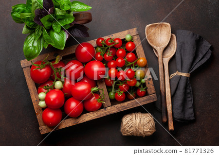 Fresh tomatoes and garden basil Fresh tomatoes and garden basil 81771326