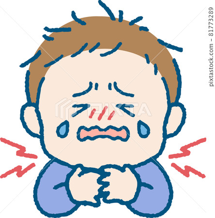 Illustration of a boy with a sore neck/throat 81773289