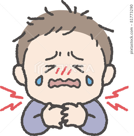 Illustration of a boy with a sore neck/throat 81773290