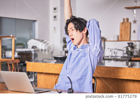 Telework (remote) tired young man Telework (remote) tired young man 81775279