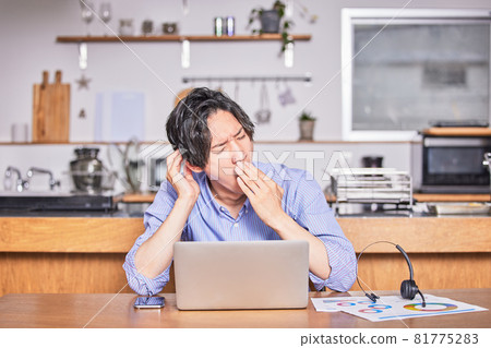 Telework (remote) tired young man Telework (remote) tired young man 81775283
