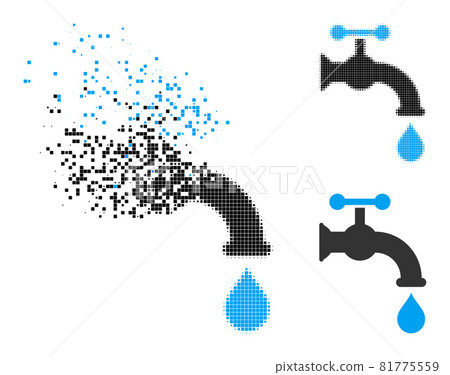Dissipated and Halftone Pixel Water Tap Glyph 81775559