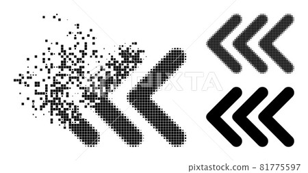 Broken and Halftone Dot Triple Arrowhead Left Icon 81775597
