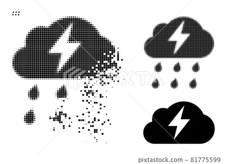 Disappearing and Halftone Dotted Thunderstorm Icon - Stock Illustration ...
