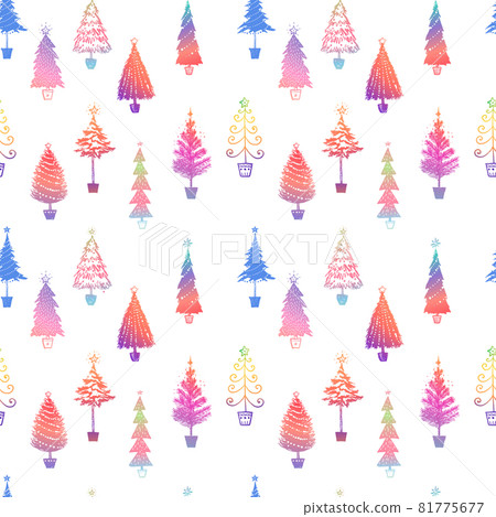 Seamless pattern with hand drawn rainbow doodle christmas trees. Can be used for wallpaper, pattern fills, textile, web page background, surface textures. Seamless pattern with hand drawn rainbow doodle christmas trees. Can be used for wallpaper, pattern fills, textile, web page background, surface textures. 81775677