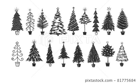 Collection of simple doodle christmas trees on white background. Collection of simple doodle christmas trees on white background. 81775684