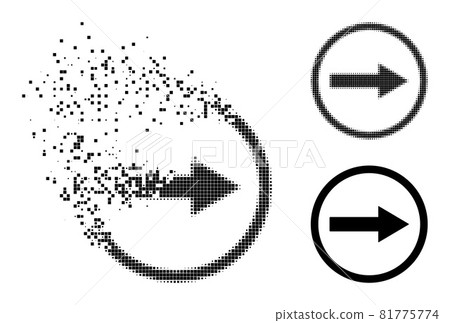Damaged and Halftone Dotted Right Rounded Arrow Glyph 81775774