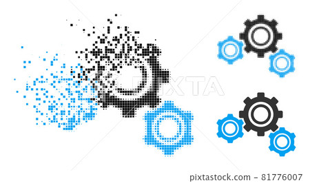 Damaged and Halftone Pixelated Gears Icon 81776007