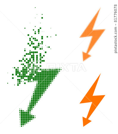 Disappearing and Halftone Dotted Electric Strike Icon 81776078