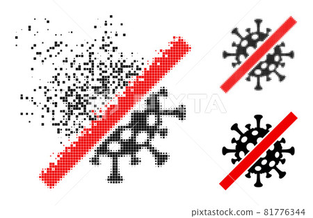 Fractured and Halftone Dotted Cancel Coronavirus Glyph Fractured and Halftone Dotted Cancel Coronavirus Glyph 81776344