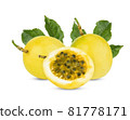 yellow passion fruit with leaf on white background 81778171