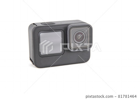 New 4K action camera in black color. Isolated white background New 4K action camera in black color. Isolated white background 81781464