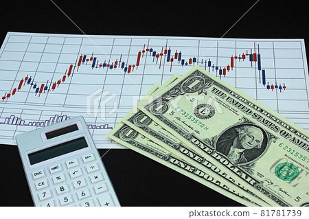 [Thumbnails of articles on foreign exchange, FX, stocks, dollar yen, bitcoin, etc.] Three dollar bills and charts 81781739