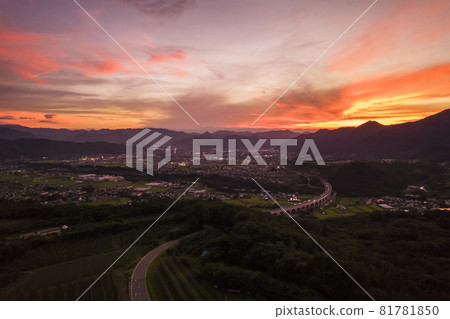 Night view of Ueda city and Ueda Roman Bridge in Nagano Prefecture 81781850