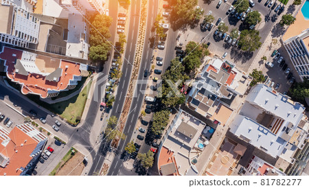 Aerial cityscape of houses and streets of Portugal cities. View from above., top view. Quarteira. 81782277