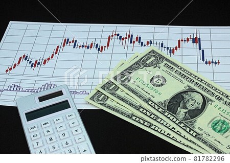 [Thumbnails of articles on foreign exchange, FX, stocks, dollar yen, bitcoin, etc.] Three dollar bills and charts 81782296