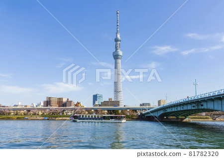 【東京】都市風景隅田川和東京晴空塔 81782320