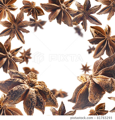 Anise stars levitate on a white background 81783293