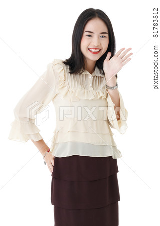 Portrait shot of young adult Asian woman standing with arm akimbo and hand over the ear trying to enhanced sound to listening to the gossip, rumor and secret conversation isolated on white background 81783812