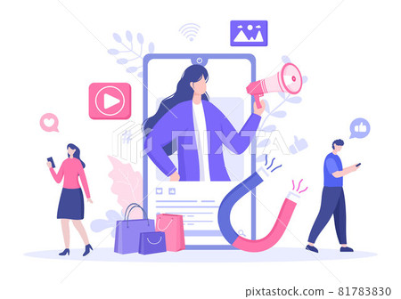 Influencer Blogger Content Creator Background of Sharing Moments at Social Networks or Making Post for Followers Can use to Poster and Web Design Template Vector Illustration 81783830