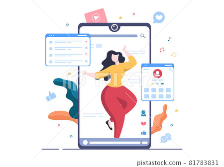 Influencer Blogger Content Creator Background of Sharing Moments at Social Networks or Making Post for Followers Can use to Poster and Web Design Template Vector Illustration 81783831