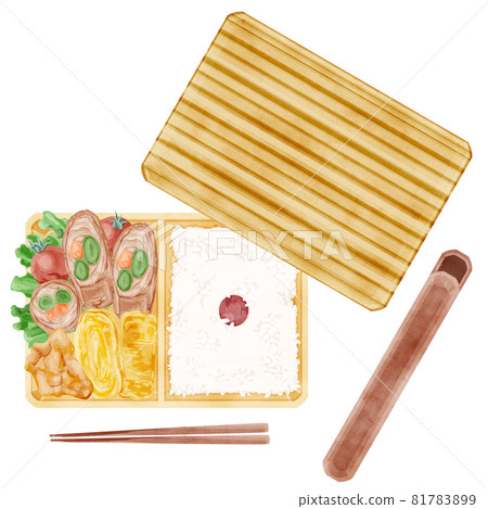 Hand-painted watercolor style illustration of Japanese meat-wrapped lunch Hand-painted watercolor style illustration of Japanese meat-wrapped lunch 81783899