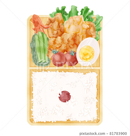 Hand-painted watercolor style illustration of Japanese fried chicken lunch 81783900