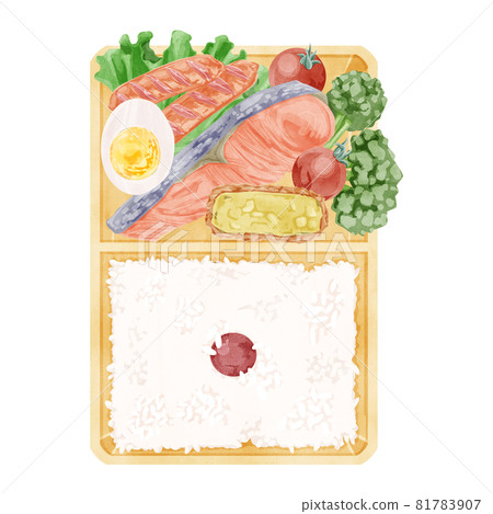 日本三文魚便當手繪水彩風格插畫 81783907