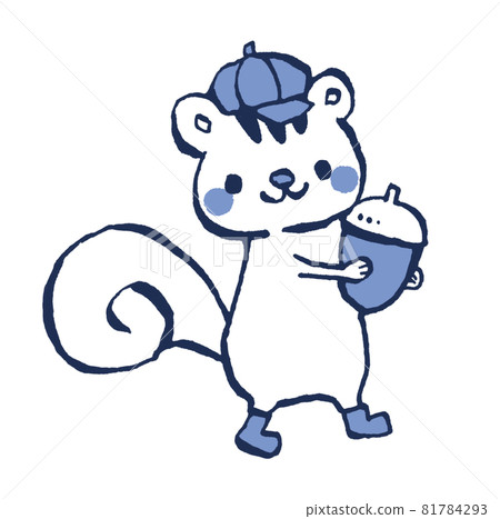 一隻小松鼠拿著橡子的插圖，藍色 81784293