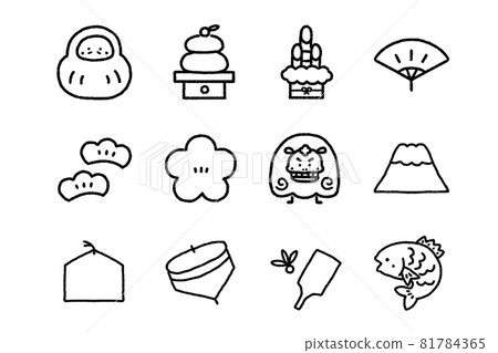 鬆脫的！可愛的！新年單色圖示集 81784365