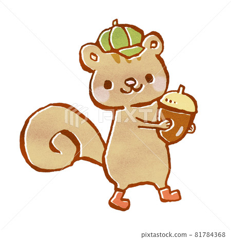 Illustration of a baby squirrel holding an acorn Illustration of a baby squirrel holding an acorn 81784368